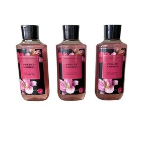 Bath & Body Works Pink Lily & Bamboo Shower Gel w/Aloe & Vitamin E x3